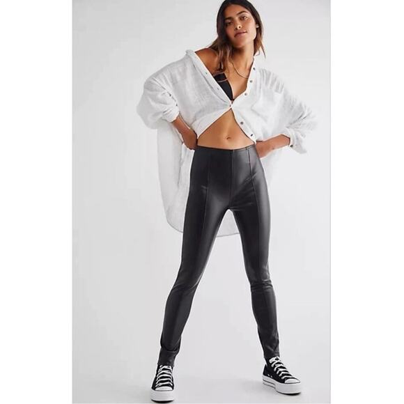 Free People We The Free Spitfire Stacked Faux Leather Skinny Pants - Picture 2 of 9